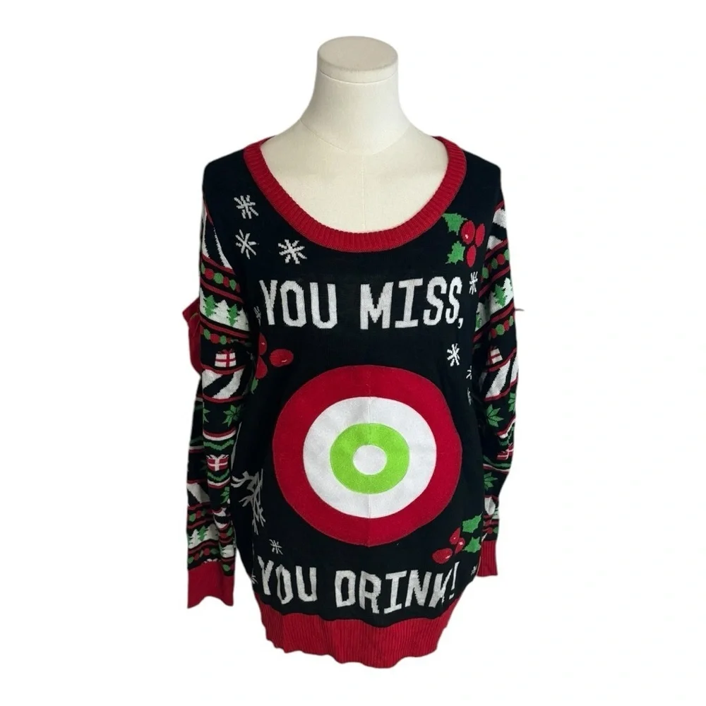 TIPSY ELVES‎ MEN'S DRINKING GAME UGLY CHRISTMAS SWEATER HOLIDAY SIZE L PARTY TOP
